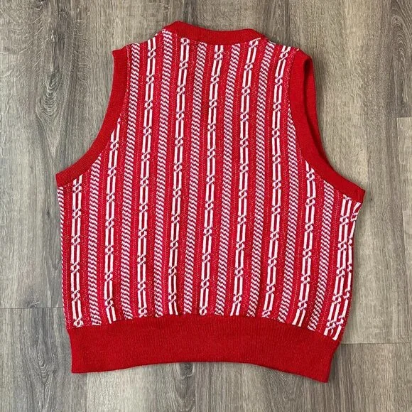 Vintage Leonardo Strassi 60s 70s Red Sweater Vest Sz L